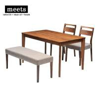 meetsdiningtablesettable125+chairx2+bench~[c_CjOe[uZbge[u110cm+`FA2r+x`walnutEH[ibg