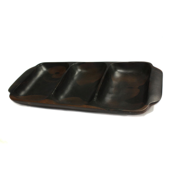 展示品、現品限りの特別価格】高級天然木 黒檀 三連皿 プレート 食器