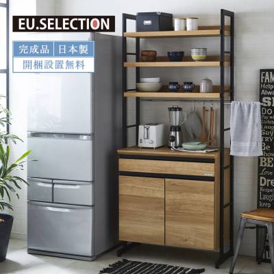 昇降式食器棚キッチンボード幅84cm高さ調整日本製開梱設置完成品