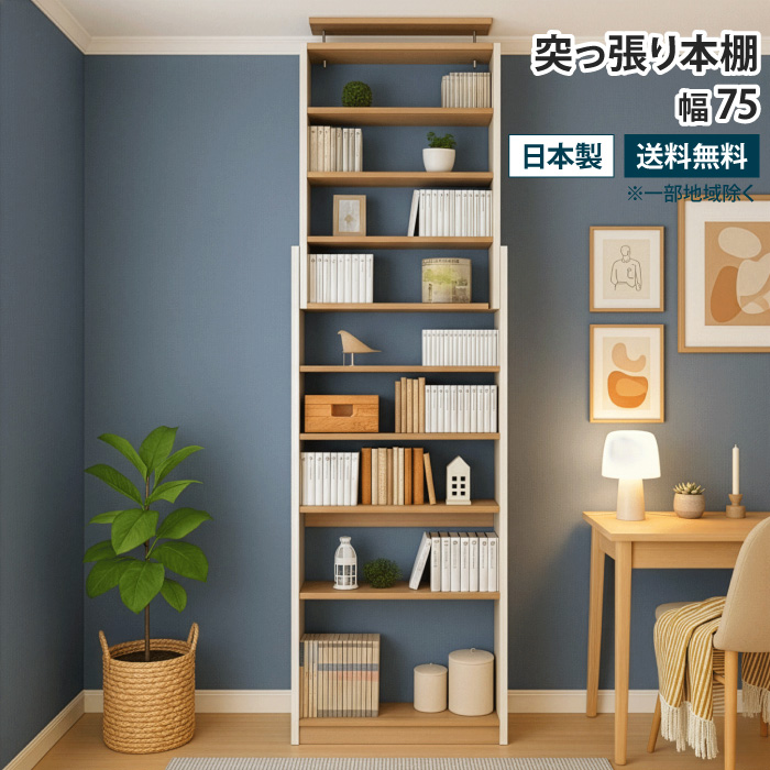 突っ張り本棚 幅75cm スリム 壁面収納 壁面本棚 見せる収納 天井
